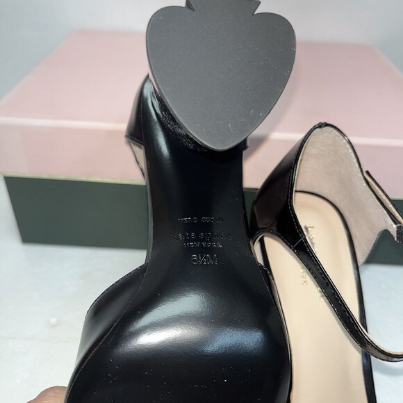 Kate Spade New York Serene Black Leather Iconic Spade Mirror Heels  Size 6.5M - Picture 4 of 15